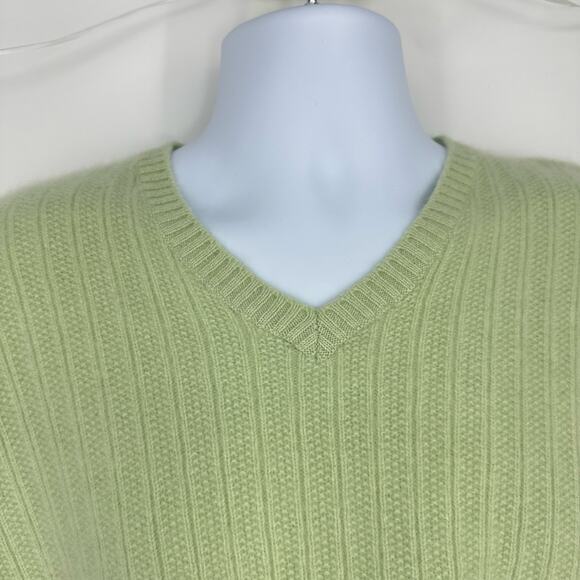 Loro Piana Mens Cashmere V-neck Sweater EUR 50/XL Cable  knit Lime Green Preppy - Picture 3 of 13